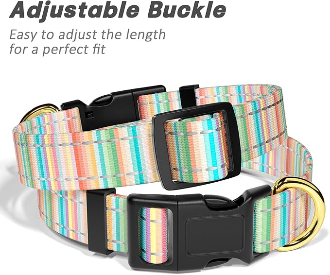 Reflective Dog Collar, Cute Dog Collar for Medium Dogs, Soft Nylon Puppy Collar for Boy and Girl Female Dogs, Adjustable Pet Collars with Quick Release Buckle, Colorful Watercolor Art