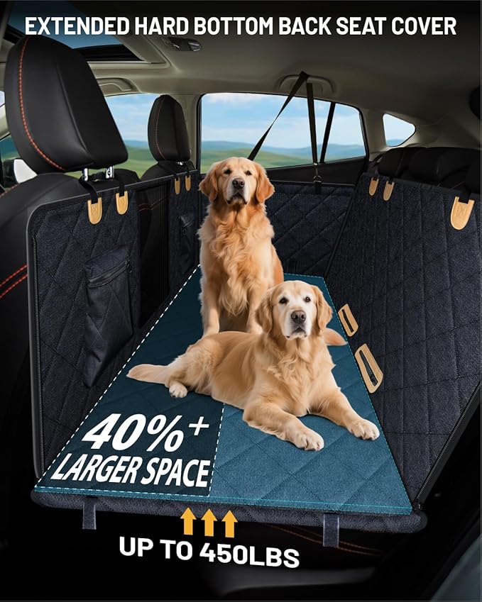 PAWPROVED Dog Car Seat Cover for Back Seat, Waterproof Dog Seat Cover for Back Seat, Hard Bottom Back Seat Pet Cover for Dogs, Large-Space Hammock for Car Truck SUV, Pet Seat Cover Holds 450lbs(Black)