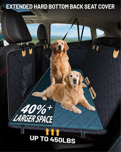 PAWPROVED Dog Car Seat Cover for Back Seat, Waterproof Dog Seat Cover for Back Seat, Hard Bottom Back Seat Pet Cover for Dogs, Large-Space Hammock for Car Truck SUV, Pet Seat Cover Holds 450lbs(Black)