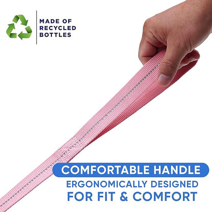 Pawtitas Pink Dog Leash 6 ft M/L Reflective Durable Lightweight Recycled Lead for Medium or Large Dogs and Puppies