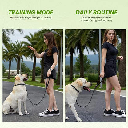 Rope Dog Leash 4 FT, 1/2 Inch Heavy Duty Round Dog Leash with Soft Padded Non-Slip Handle, Reflective Nylon Rope & Strong Metal Clip for Medium Large Giant Dogs,Black