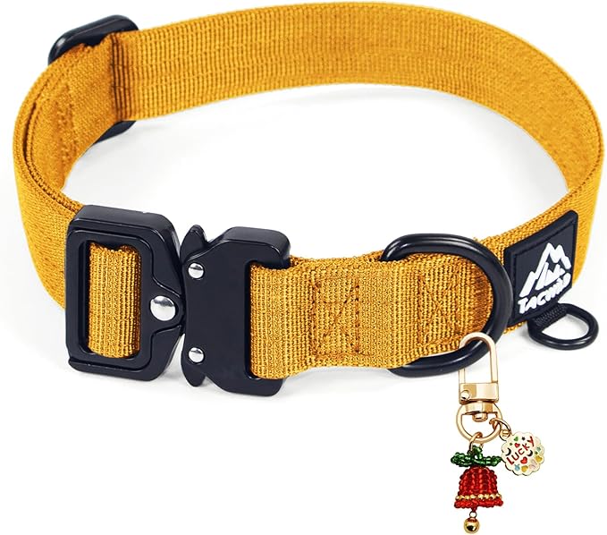 Dog Collars for Small Dogs Chritsmas Boy Girl - Adjustable, Chew Proof Nylon Collar with Metal Quick Release Buckle and D-Ring for Dog Tags (Turmeric Yellow, S)(not Included The Pendant)