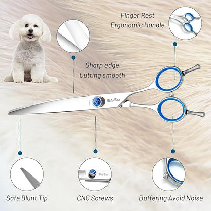 8inch Curved Dog Grooming Scissors Professional, Japanese VG10 Steel Sharp Pet Trimming Shears, 30 Degree Bend Cat Dog Scissors for Grooming Face and Paws Groomers, with CNC Screw & Ergonomic Handle