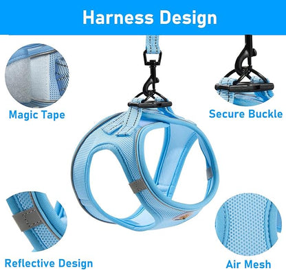Hipubby Dog Harness and Leash Set, No Pull Soft Mesh Puppy Harness for Small Medium Dogs, Cats - Step in Reflective Breathable Lightweight Vest Harness for Walking, Training - Blue, S