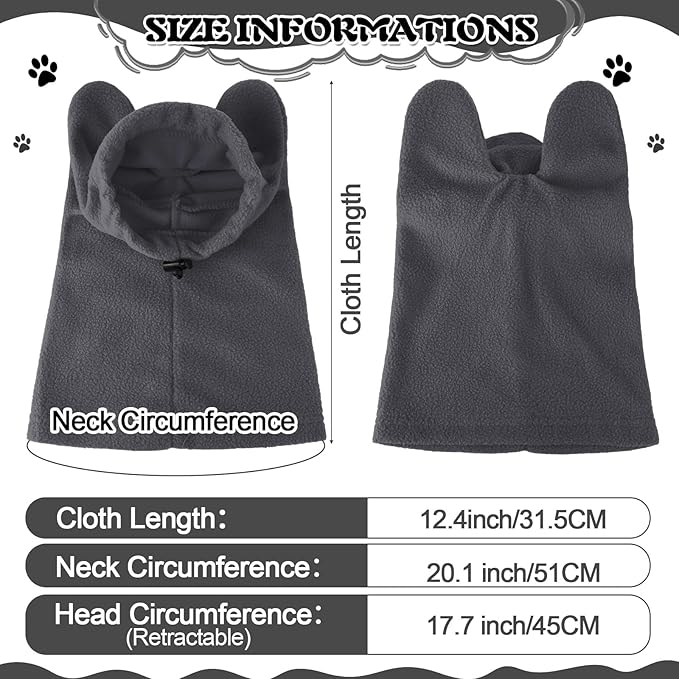 Clysee Winter Dog Hats Quiet Ears for Dogs Ear Muffs Pet Neck Warmer Scarf Hoodie Noise Protection Cover Beanie Head Wrap Costume for Pet Dog Cats(Grey,L)