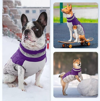 Dog Coats for Large Dogs,XL Dog Coat,Warm Fleece Winter Coat with D-Ring,Back Zipper Pet Jacket for Large Dogs,Waterproof Pet Snow Jacket Clothes Snowsuit Beagle Corgi Border Collie,Purple,XL