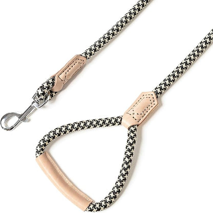 Mile High Life Rope Leash with Genuine Leather Grip and Connection, 6 FT/5 FT/4 FT, Heavy Duty Leash for Small Medium & Large Dogs(Black Khaki,72 Inch)