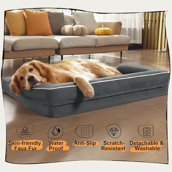 Dog Bed Medium Size Dog-Orthopedic Waterproof Bed for Dogs,Foam Couch Sofa with Washable Removable Cover & Non-Slip Bottom-Dark Grey