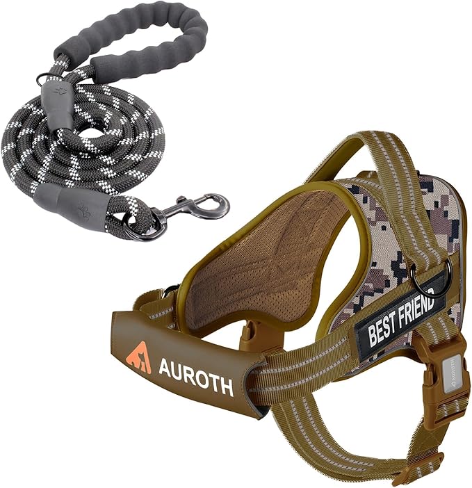 AUROTH Dog Harness and Leash Set, Soft Padded Dog Vest with 5.25FT Dog Leash, No Choke, Easy On Pet Vest, Adjustable Reflective No Pull Dog Harness for Large Dogs, Easy Walking and Training