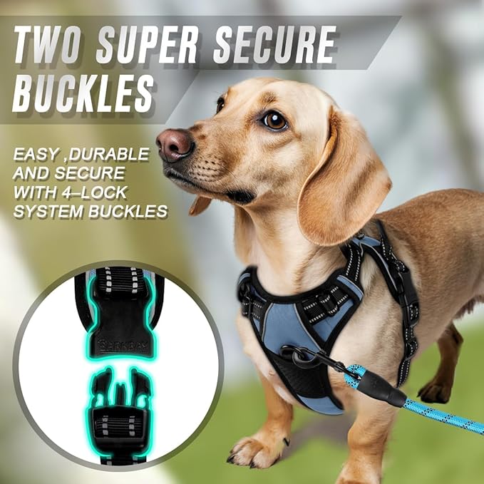 BARKBAY No Pull Dog Harness Front Clip Heavy Duty Reflective Easy Control Handle for Large Dog Walking(Navy,XS)