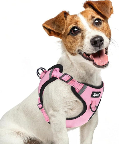 PUPTECK No Pull Dog Harness Small Sized Dog, Adjustable Reflective Escape Proof Easy Control, Comfortable Soft Padded Step in Pet Vest Harness, Pink, S