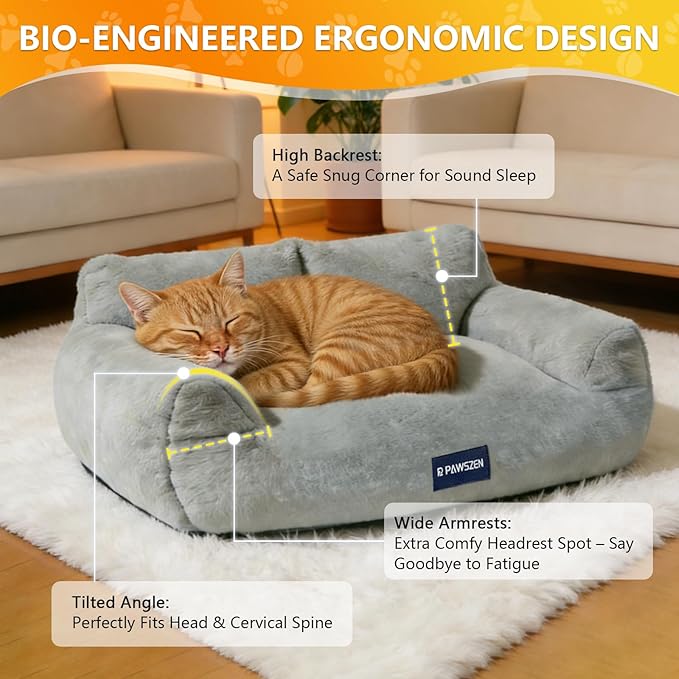 Cat Bed with Beveled Armrests, Warm Cat Beds for Indoor Cats with Removable Cover, High-Resilience Foam Cat Couch That Won’t Flatten Even After Long-Term Use, Washable Pet Bed for Cats & Small Dogs