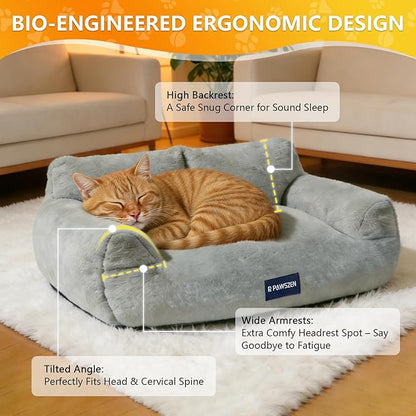 Cat Bed with Beveled Armrests, Warm Cat Beds for Indoor Cats with Removable Cover, High-Resilience Foam Cat Couch That Won’t Flatten Even After Long-Term Use, Washable Pet Bed for Cats & Small Dogs