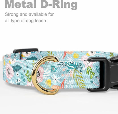 Rnivvi Dog Collar for Small Dogs, Cute Floral Heavy Duty Adjustable Puppy Collar with Quick Release Buckle for Boy Girl & Female, Pet Accessories for Walking Running, XS Length 5/8" Width, Blue