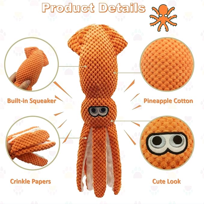 SUNKYPUP Large Plush Squeaky Dog Toy - Durable Stuffed Chew Toy for Small, Medium, Large Dogs and Puppies (Orange)