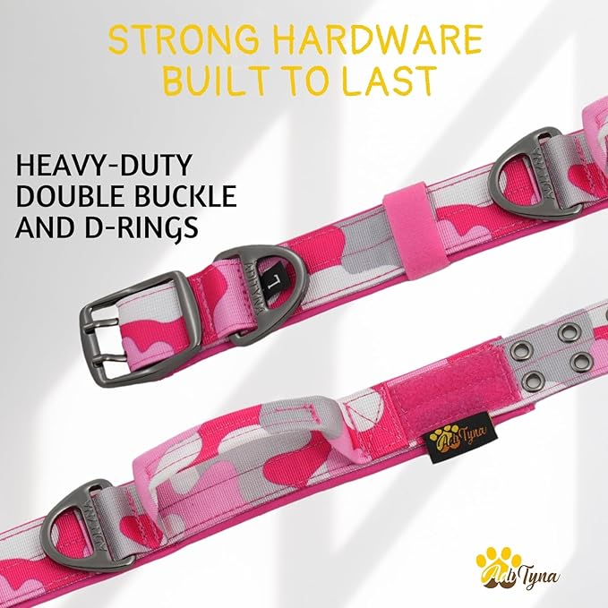 ADITYNA Heavy Duty Dog Collar for Medium Dogs - Camo Pink Collar with Handle for Training, and Walking - Wide, Thick, Tactical, Soft Neoprene Padded