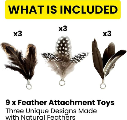repounce Feather Toys Replacements (9 Pc) - Cat Toys & Kitten Toys for Indoor Kittens, Set of Replacement Feather Attachments Extra Small and Durable, for Cat Wands, Natural and Safe
