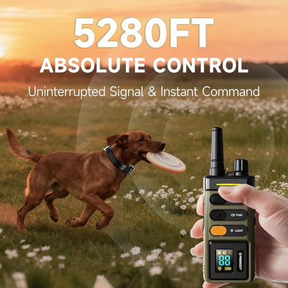 ABBIDOT Dog Shock Collar (10-120 lbs) - 5280 FT Dog Training Collar with Remote, IPX7 Waterproof with 4 Training Modes, Extended Battery Life, Multi-Mode Night Light, Rechargeable Electric Dog Collar