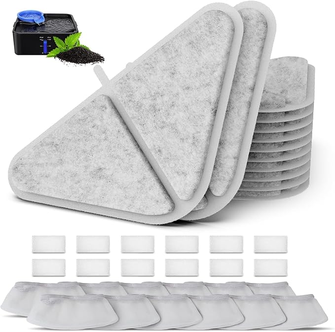 Automatic Pet Fountains Filters Replacements, 230oz/7L Dog Multiple Filtration Dog dispensor, Filtration System Pet Fountain Filters Replacement, 12Pack (12 Filter+12 Mesh Bag+12 Sponge)