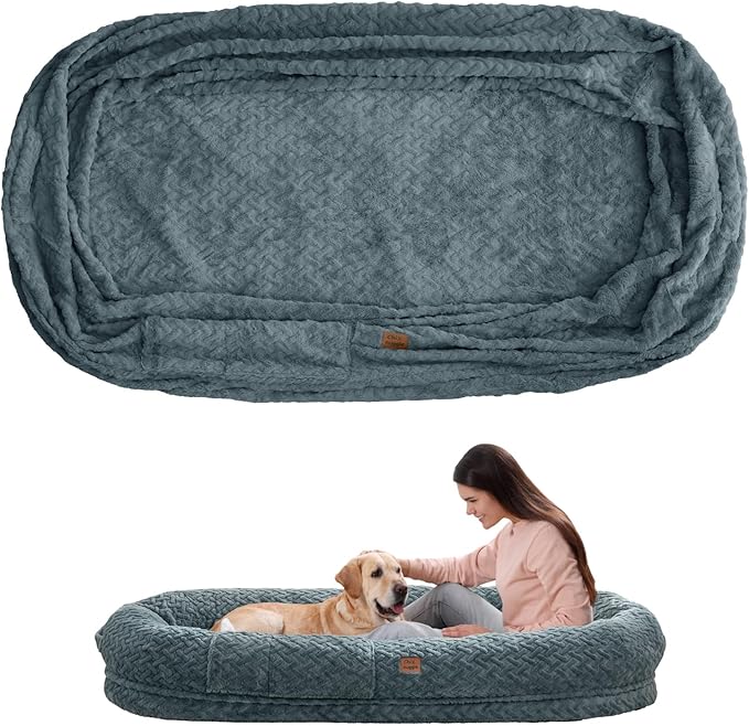 ChiXnuggle Human Dog Bed Cover - Luxury Faux Fur Giant Size Dog Bed Cover, 72"x40"x10", Grayish Blue