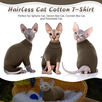 ROZKITCH Hairless Cat Sweaters, Breathable Soft Pet Jumpers for Cats Only, Coat with Four Legs, Warm Sweater T-Shirt Pajamas Jumpsuit Vest Cornish Rex Devon Rex Peterbald Coffee XL