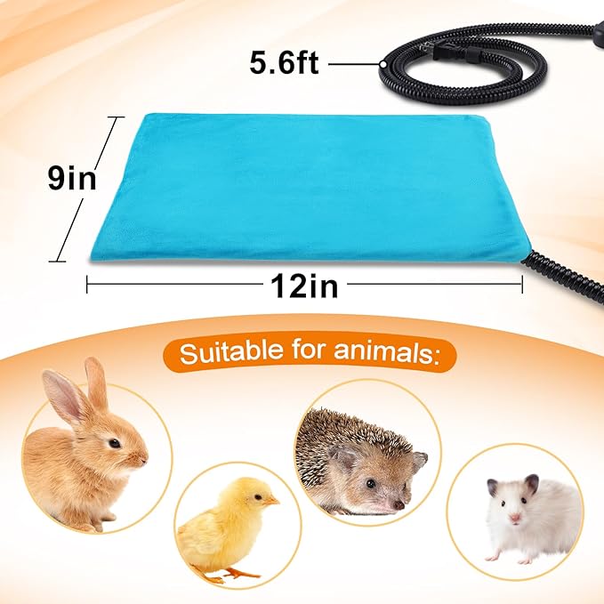 ANPHSIN Pet Heating Pad for Small Cat Dog - 9" x 12" Automatic Temperature Heated Pad with Anti Chew Cord, Warmer Mat for Chicks Bunny Rabbits