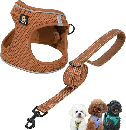 BELLA & PAL Step in Vest Harness for Small and Medium Dogs, No Pull Small Dog Harness with Leash Set, Comfortable Air Mesh Dog Vest Harness with Reflective Strip (Mokka, M)