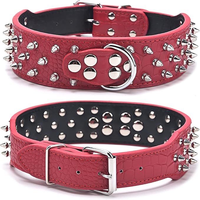 Serijoars Spiked Studded Dog Collar, PU Leather Dog Collar, Adjustable Pet Collars for Medium or Large Breed Pet (S, Gold Brown1)