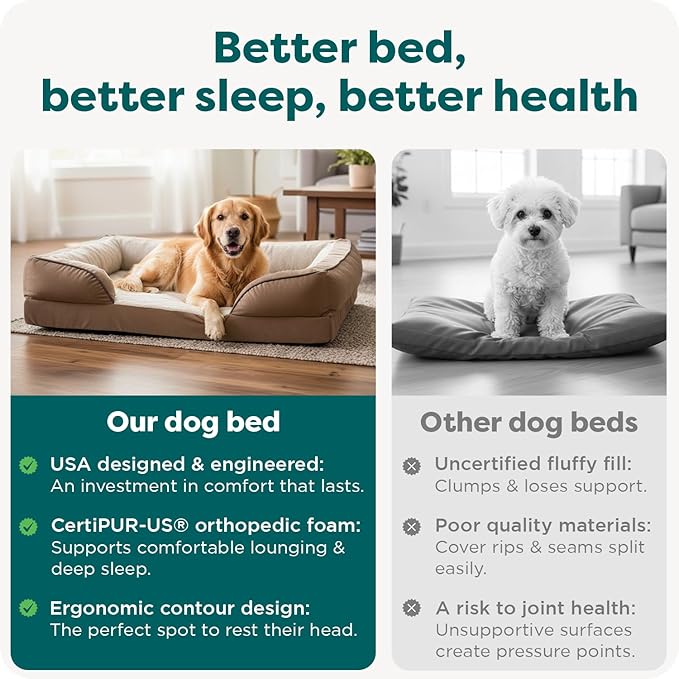 Furhaven Memory Foam Dog Bed for Large Dogs w/ Removable Bolsters & Washable Cover, For Dogs Up to 95 lbs - Plush & Velvet Waves Perfect Comfort Sofa - Brownstone, Jumbo/XL