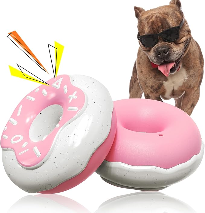 TLKNG Large Size Donut Squeaky Dog Toy for Medium/Large Dogs Breed Aggressive Chewers Durable Bouncy Pink Squeak Toys