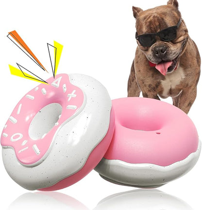 TLKNG Large Size Donut Squeaky Dog Toy for Medium/Large Dogs Breed Aggressive Chewers Durable Bouncy Pink Squeak Toys