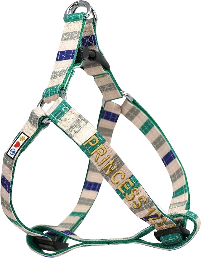Pawtitas Personalized Dog & Puppy Harness Small Grey/Blue/Green Custom ID Tag Adjustable No Pull Vest