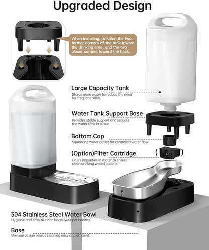 Automatic Dog Water Bowl Dispenser with Filter - 2.4 Gal Large Gravity Auto Pet Water Feeder Waterer with Stainless Steel Bowl & Easy Carry Handle for Large Dog Cat Multi Pet Use