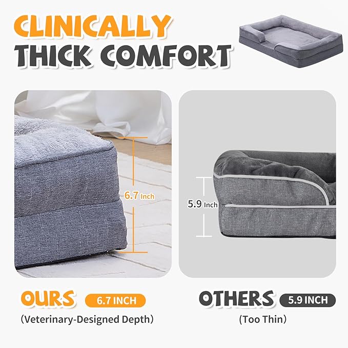 Makigued Orthopedic Dog Bed for Medium Dogs Egg Crate Foam Pet Sofa with Waterproof Liner, Removable Washable Cover, Nonslip Bottom, Cozy Couch for Small Medium Dogs, 28.0X 22.8X 6.7 in, Grey