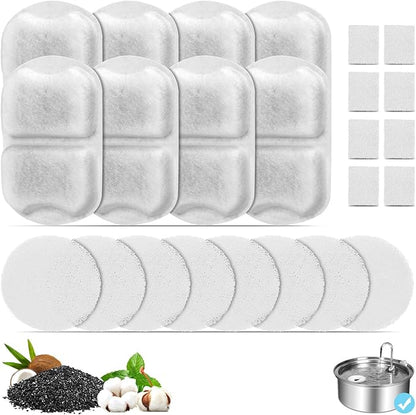 8 Set Dog Fountain Filter Replacement for 7L/230oz/1.8G Stainless Steel Dog Water Dispenser, YOIHABV Cat Fountain Filters, Triple Filtration Pet Water Filter, Replacement Filters and Sponges