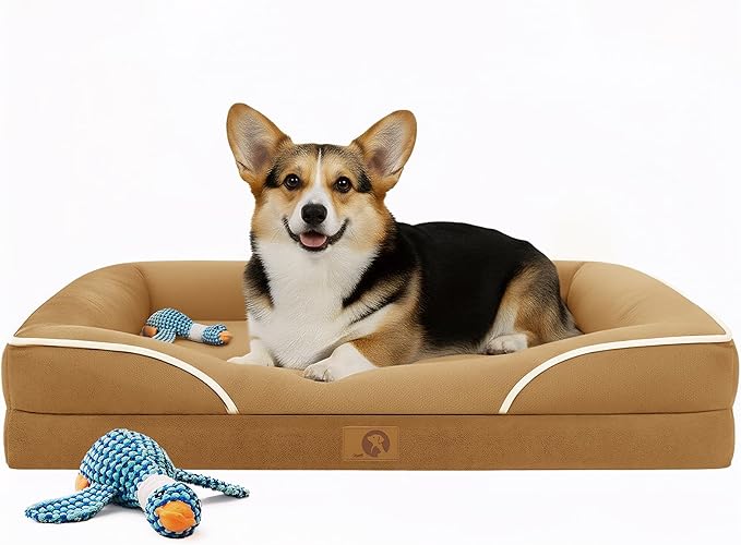 Homemate Dog Beds Large Sized Dog: 36x27 inch Orthopedic Large Dogs Bed XL Outdoor Pet Cat Bed Sofa Supplies with Toy Dogs Crate Pad Couch with Removable Washable Cover & Non-Slip Botton Brown