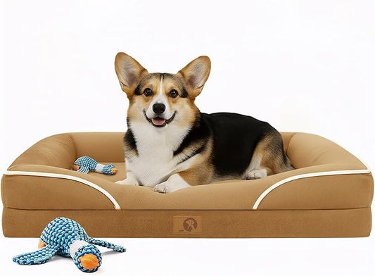 Homemate Dog Beds Large Sized Dog: 36x27 inch Orthopedic Large Dogs Bed XL Outdoor Pet Cat Bed Sofa Supplies with Toy Dogs Crate Pad Couch with Removable Washable Cover & Non-Slip Botton Brown