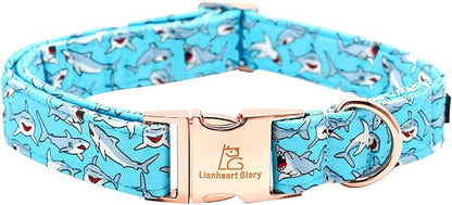 Lionheart glory Blue Dog Collar Shark Print Dog Collar for Large Dogs Soft Durable Adjustable Dog Collars Boy Pet Gift