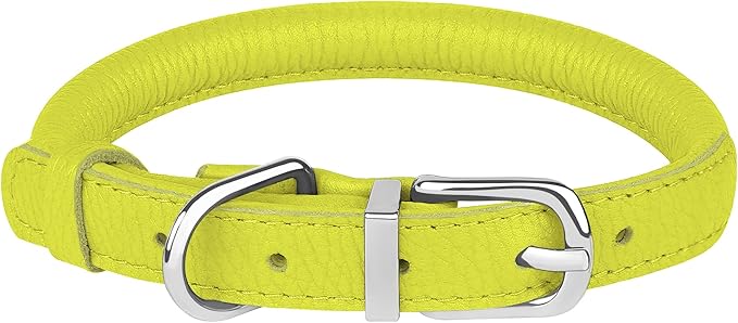 OOPSDOGGY Rolled Leather Dog Collar Soft Roll Collars for Small Medium Large Dogs Puppy (Lime Green, XXS, 7"-9")