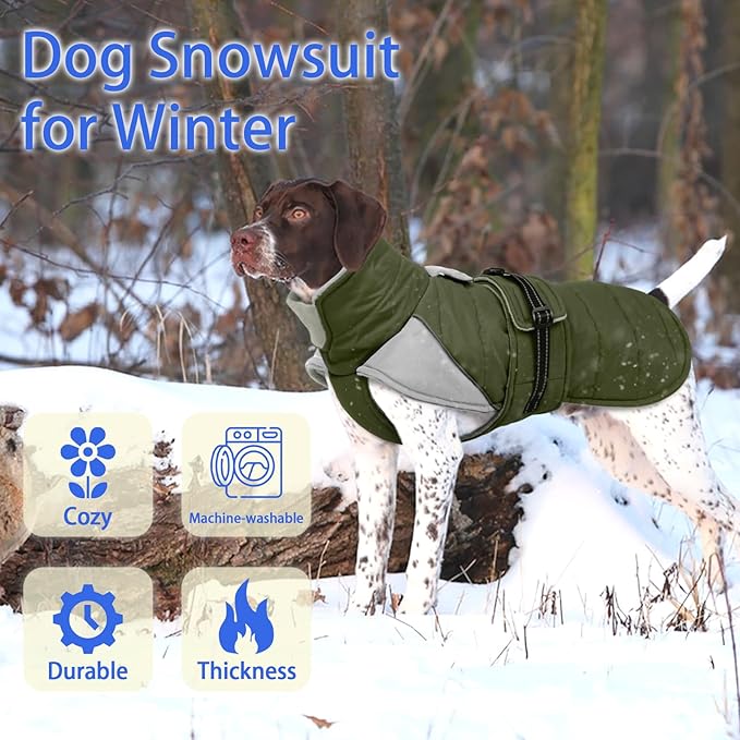 MIGOHI Waterproof Dog Winter Coat - Thick Dog Fleece Jacket with Reflective Strips, Warm Winter Snowsuit Sweater for Small Dogs,Machine Washable,French Bulldog,M,ArmyGreen