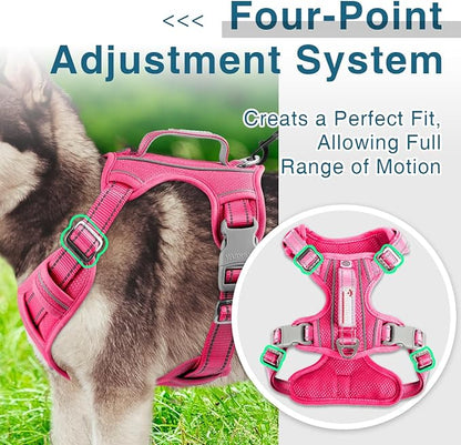 BARKBAY Dog Harness No Pull with ID Tag Pocket - Heavy Duty, Reflective, Easy Control for Large Dogs(Pink,XL)