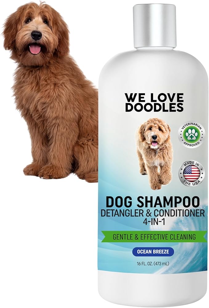 We Love Doodles Dog Shampoo, Conditioner, & Detangler - Shampoo for Dogs, Goldendoodles, Poodles & Doodles, for Matted Pet Hair & Sensitive Skin, Made in The USA, Ocean Breeze, 16 oz