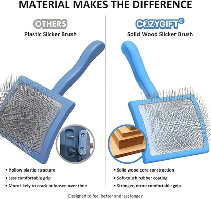 Slicker Brush for Dogs, Dog Grooming Supplies Long Pin Large Doodle Brush for Goldendoodles Poodles Bernedoodles, 3 Pcs Grooming Tools with Wooden Handle for Mats Tangles - Blue