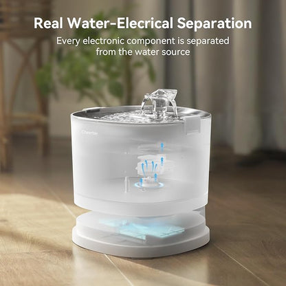 Cheerble Pumpless Pet Fountain Elfin E1+ with 9 Extra Filters, Wireless Pet Fountain Battery Operated, 2L/67oz E1+ Automatic Water Dispenser Cats & Dogs MagDrive™ Technology No Cleaning Hassle