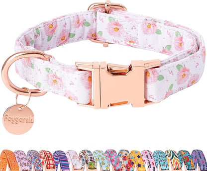 Faygarsle Pink Rose Pattern Dog Collar for Small Medium Large Dogs Cute Puppy Collars for Female Dogs for Summer Spring Wedding Necklace Girl Dog Collar M