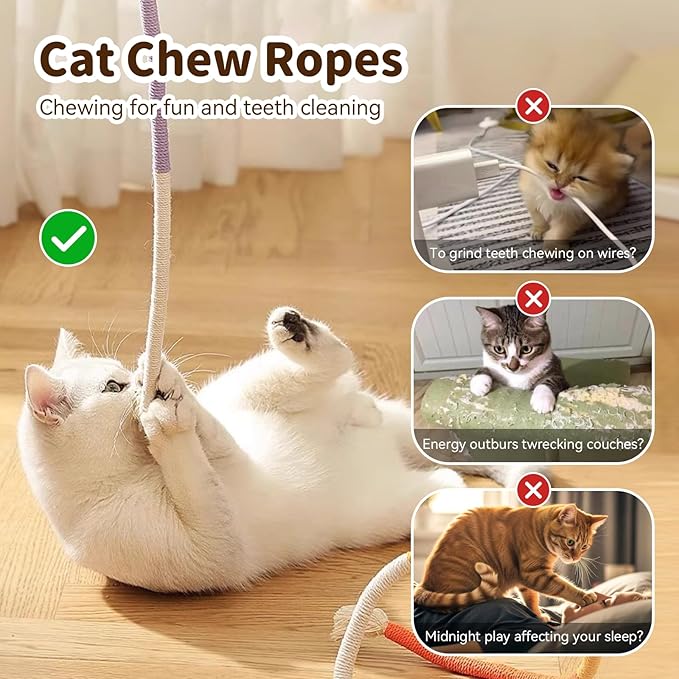MAXTOOA Cat Toys for Indoor Cats Chew Ropes 3Pcs, Silvervine Stick 1Pcs with Gall Fruit, Interactive Catnip Toy for Kittens Dental Care Teeth Cleaning