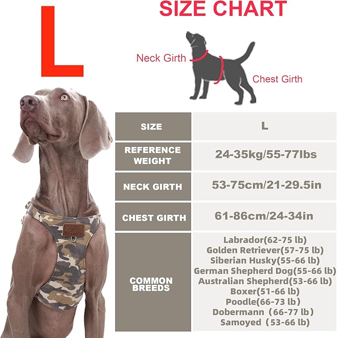 Puppytie Dog Harness & Multi-Function Leash Set for Medium Dogs - Camouflage Brown-L, No Pull Function, Soft Dog Vest Design