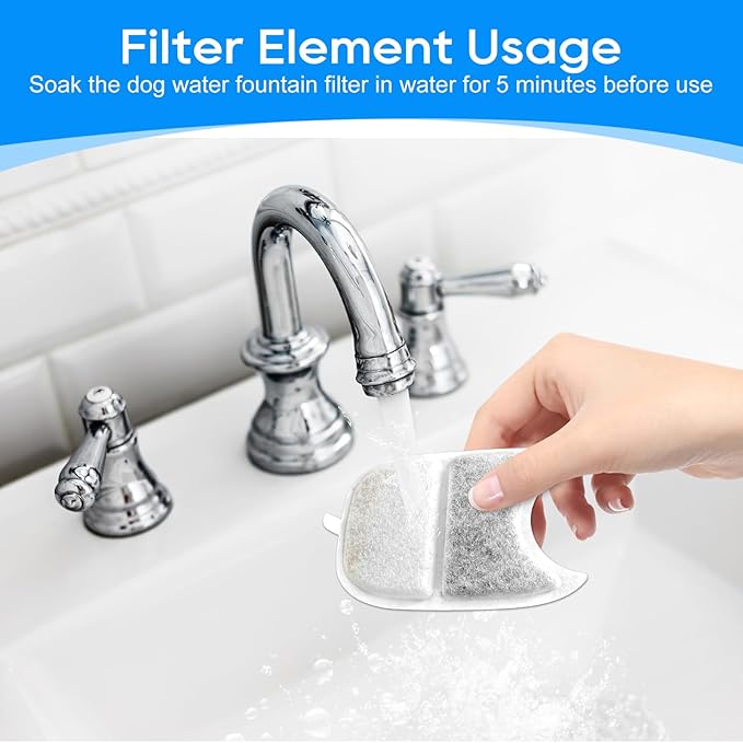 Cunina 8+8 Set Cat Water Fountain Filters & Pump Sponges for 135 fl oz/4L Wilreless Cat Water Fountain, Replacement Filters & Sponges Pet Drinking Fountain Battery Operated for YPD-C004S,YPD-C004P