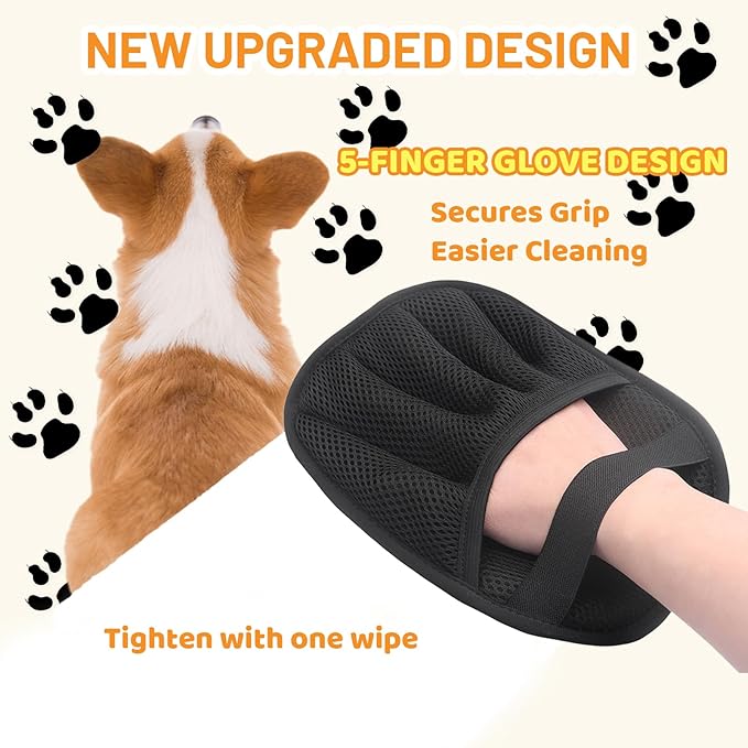 Five-Finger Electrostatic Pet Hair Remover Glove, Reusable Washable Magic Brush Pet Hair Remover Tool for Laundry, Couch, Carpet, Car Seat (2pcs)