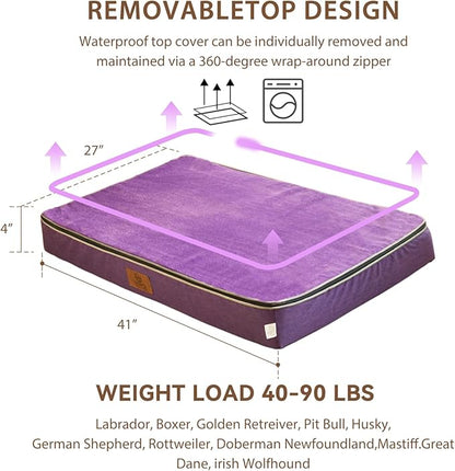 LIORCE Memory Foam XL Dog Bed - 4” Thick Orthopedic Beds for Extra Large Dogs - Waterproof Dog Bed with Removable Washable Cover & Wrap-Around Zipper - Ultimate Comfort and Easy Maintenance, Purple